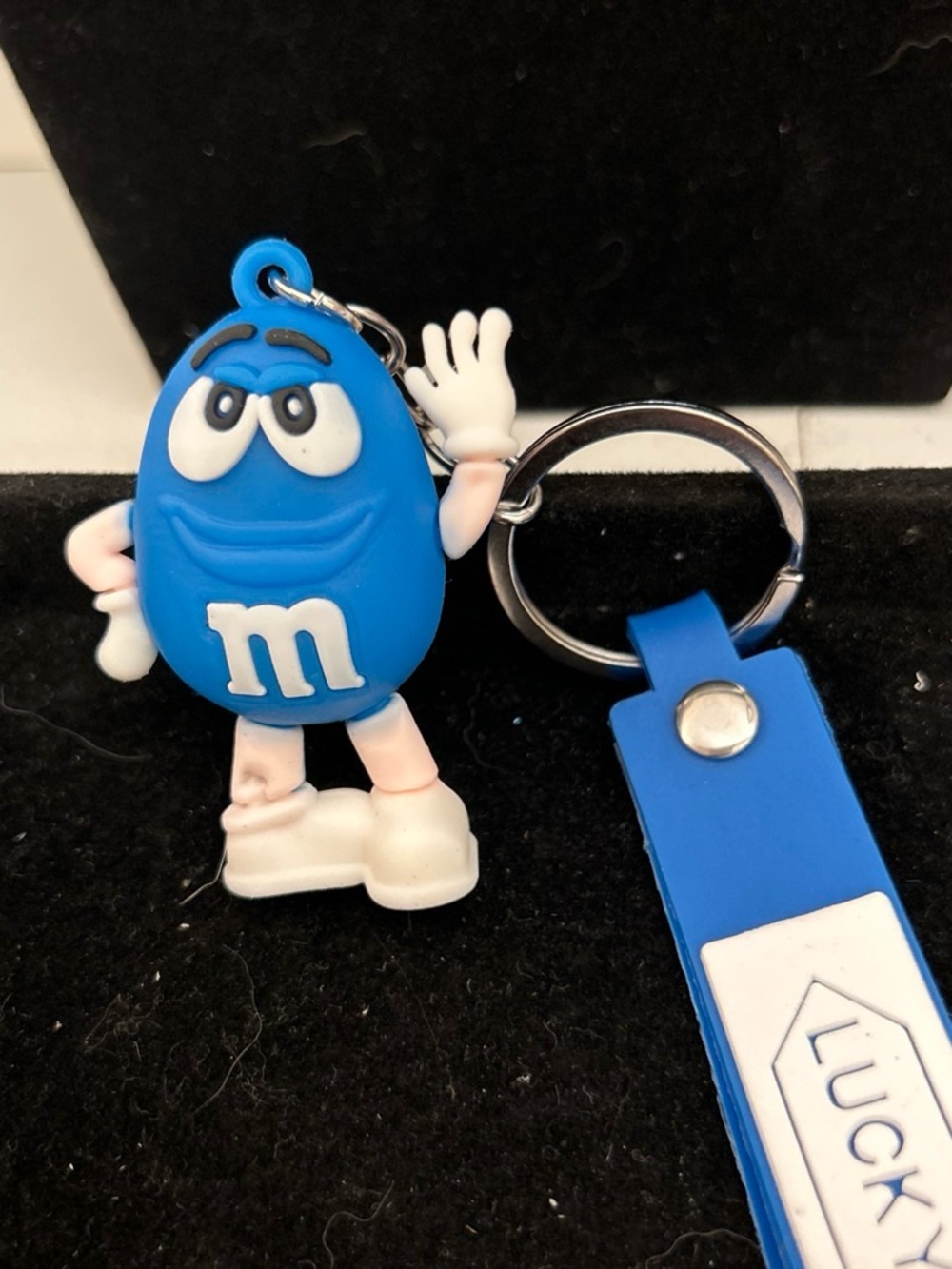 Blue M&M Character Keychain Phone Accessory